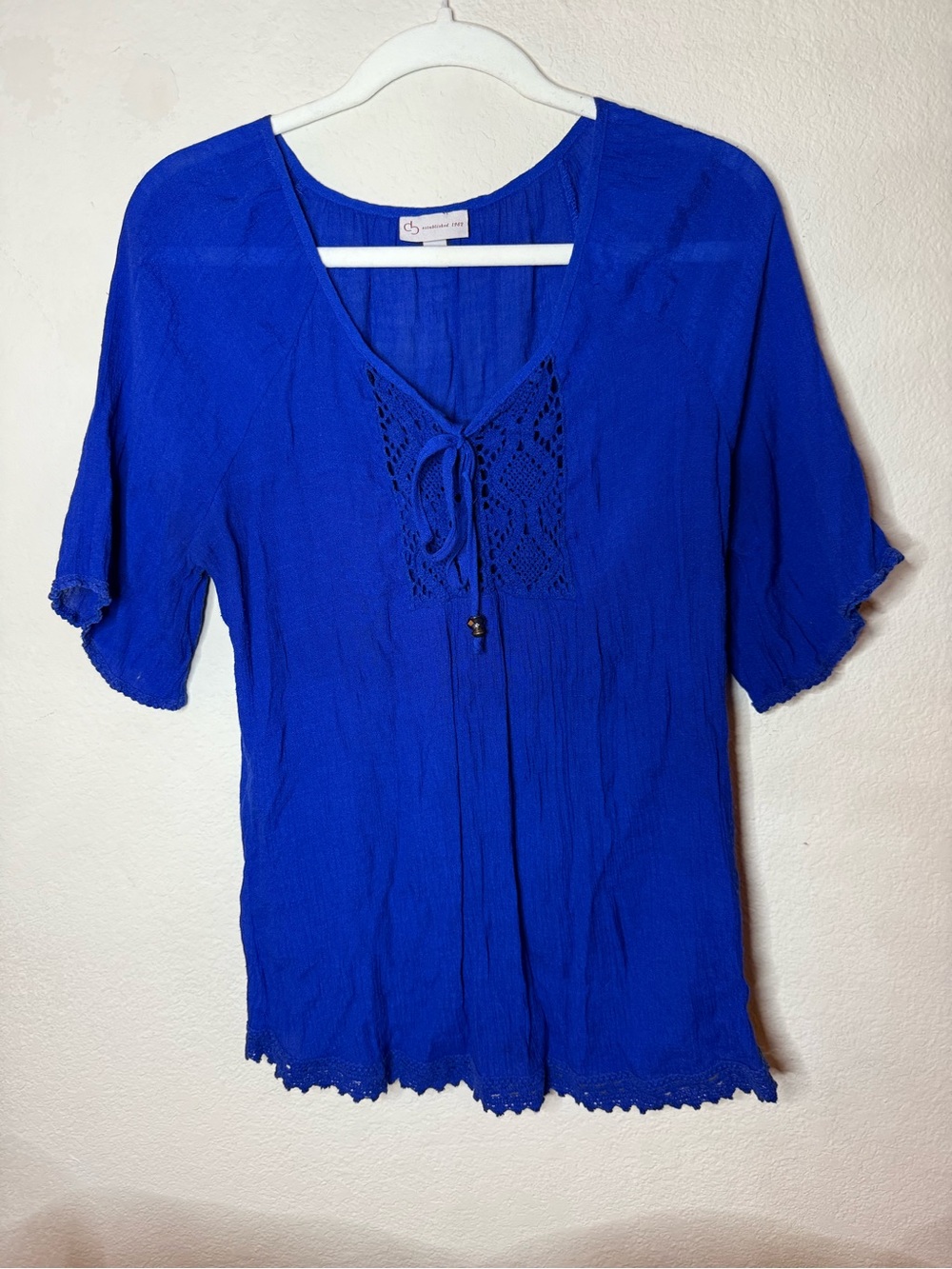 Women’s Royal Blue Crochet-Detail Top